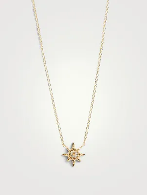 Micro Aztec 14K Gold Starburst Necklace With Clear Topaz