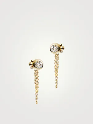 Bonheur Gold Chain Earrings With White Topaz
