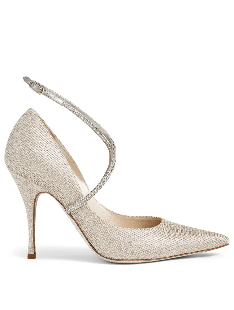 X Strass Metallic Satin Pumps