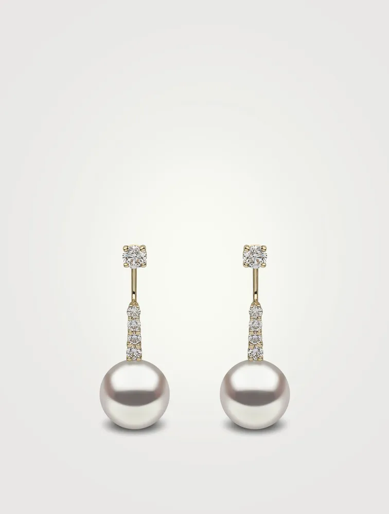 18K Gold Australian South Sea Pearl Earrings With Diamonds