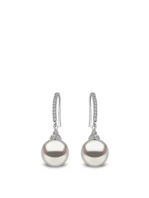 18K White Gold Australian South Sea Pearl Earrings With Diamonds