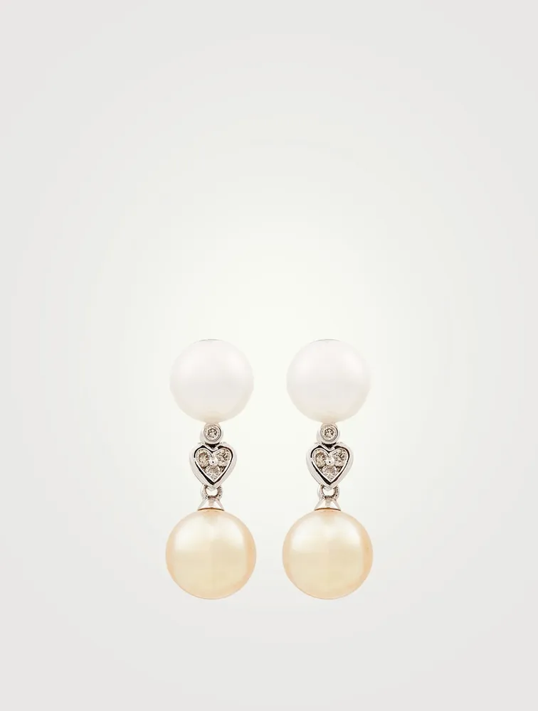 18K White Gold Australian And Indonesian South Sea Pearl Earrings