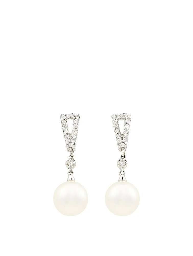 18K White Gold Akoya Pearl Earrings With Diamonds