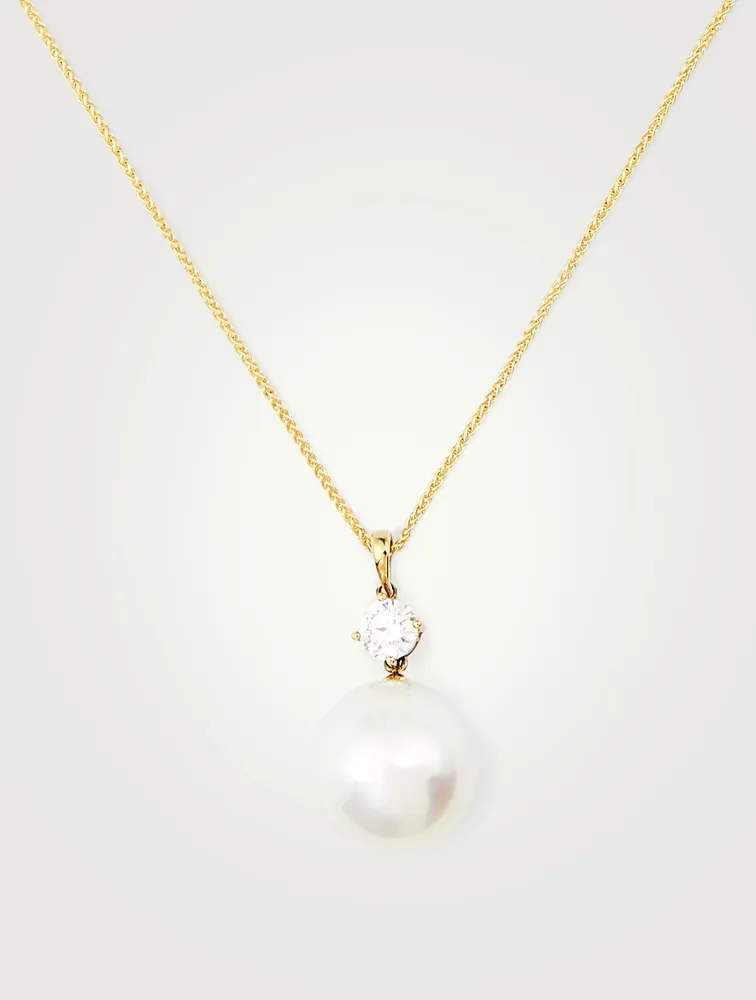 18K Gold Pendant Necklace With Australian South Sea Pearl And Diamond
