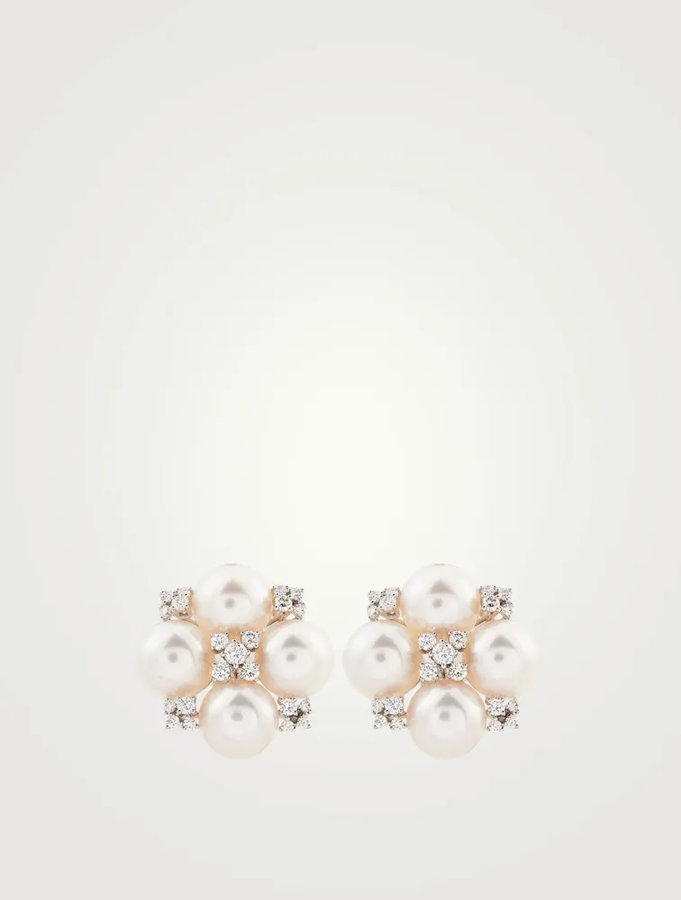 18K White Gold Akoya Pearl Earrings With Diamonds