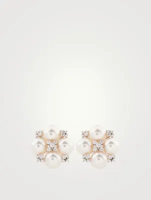 18K White Gold Akoya Pearl Earrings With Diamonds