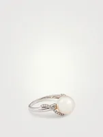 18K White Gold Akoya Pearl Ring With Diamonds
