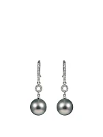 18K White Gold Tahitian Pearl Earrings With Diamonds