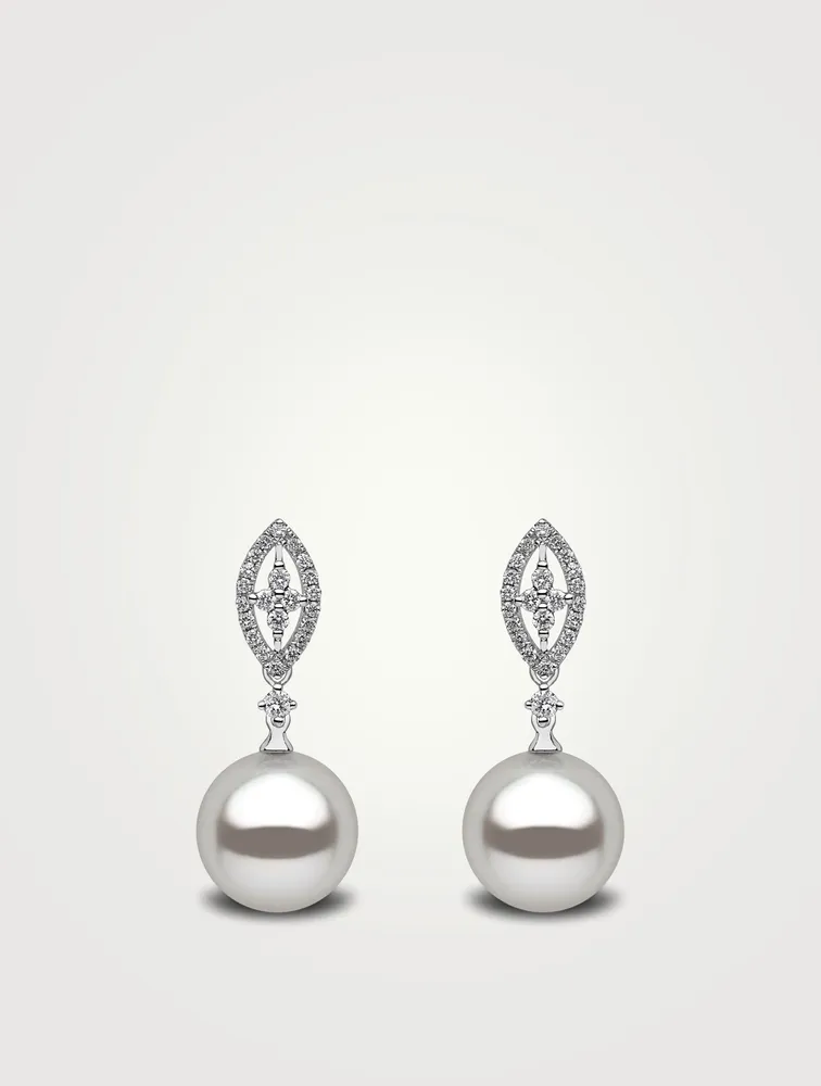 18K White Gold Australian South Sea Pearl Earrings With Diamonds