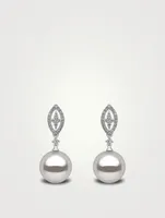18K White Gold Australian South Sea Pearl Earrings With Diamonds