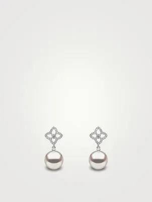 18K White Gold Australian South Sea Pearl Earrings With Diamonds