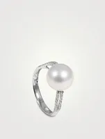 18K White Gold Pearl Ring With Diamonds