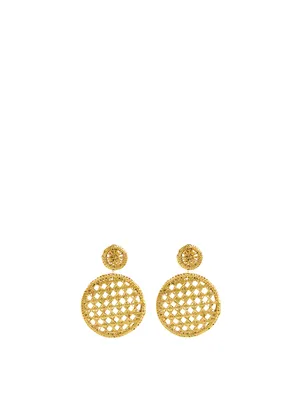 Golden Net Iraca Palm And Gold-Plated Bronze Drop Earrings