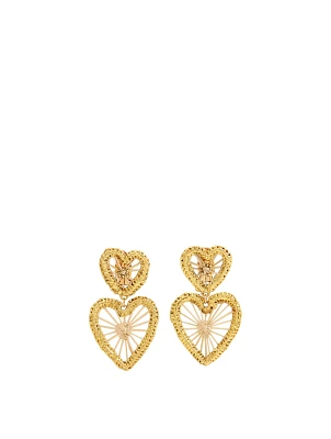 Golden Heartbreakers  Iraca Palm And Gold-Plated Bronze Drop Earrings