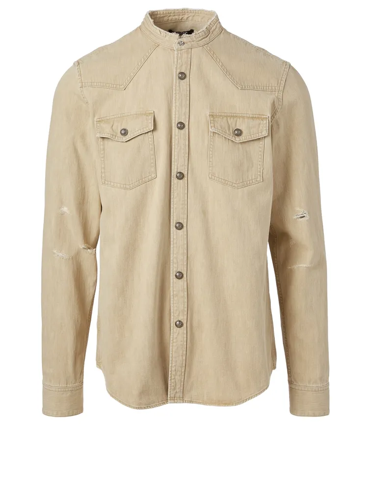 Denim Shirt With Embossed Logo