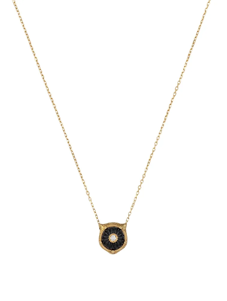 Le Marché Des Merveilles 18K Gold Feline Necklace With Onyx And Diamonds