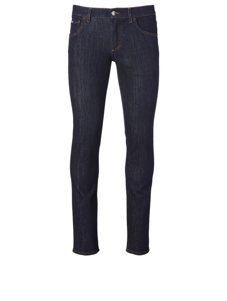 Skinny Jeans With Leather Label