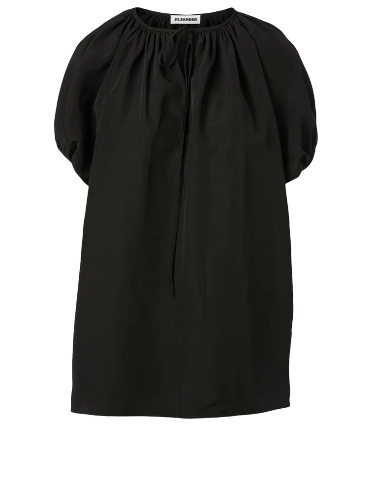 Linen-Blend Puff-Sleeve Blouse