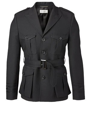 Wool And Silk Military Jacket With Belt