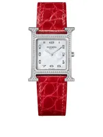 Heure H PM Alligator Strap Watch With Diamonds, 21 x 21 mm