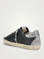 Super-Star Leather And Suede Sneakers With Glitter Heel Tab