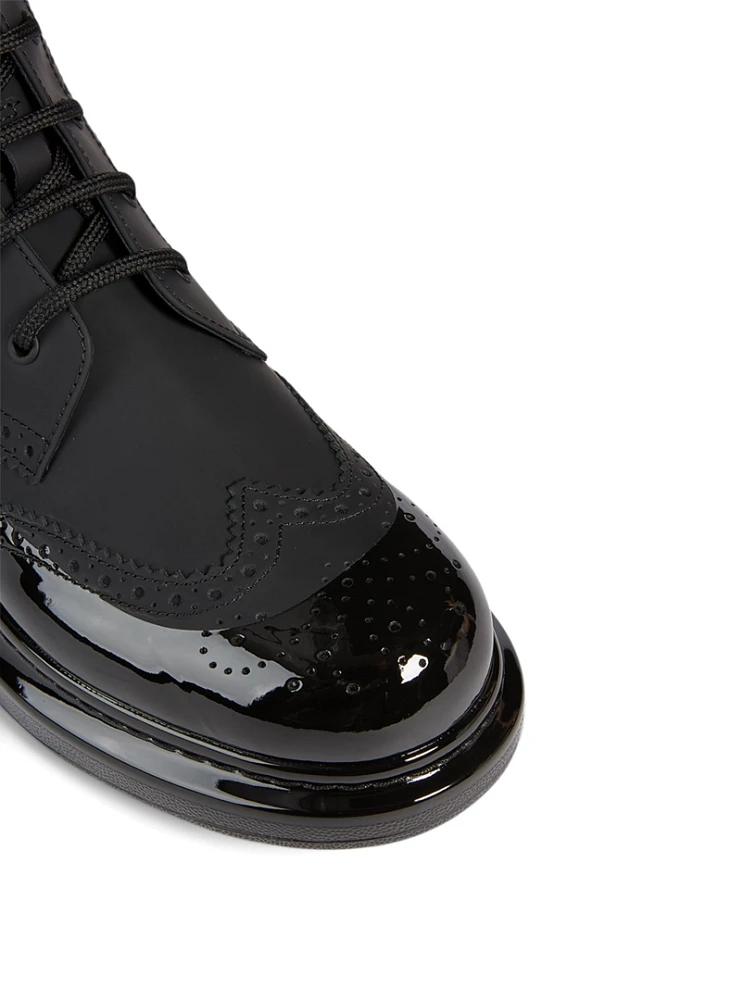 Hybrid Leather Brogue Lace-Up Boots