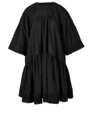 Gathered Mini Dress With Lace Trim
