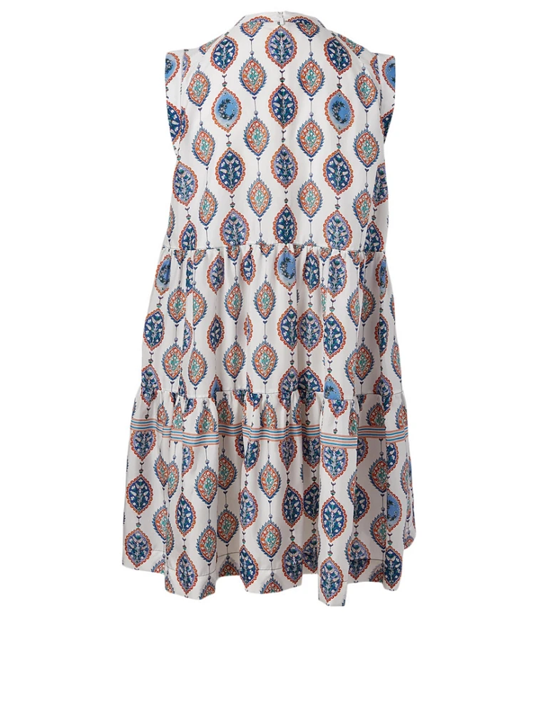 Silk Tiered Mini Dress Ceramic Print