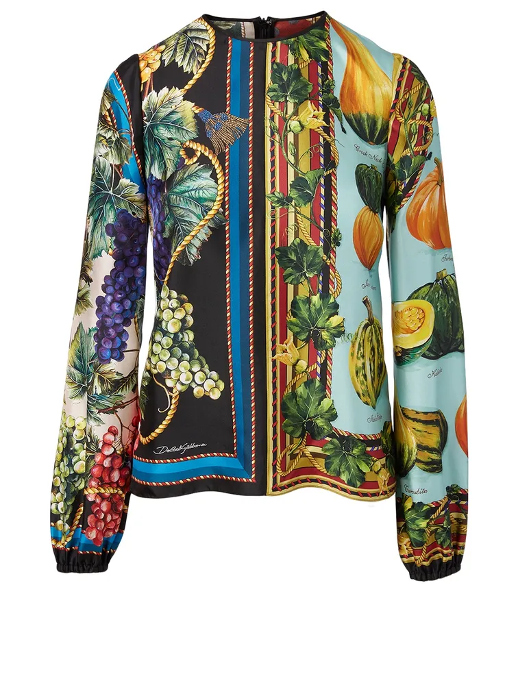 Silk Roundneck Blouse Grape Print