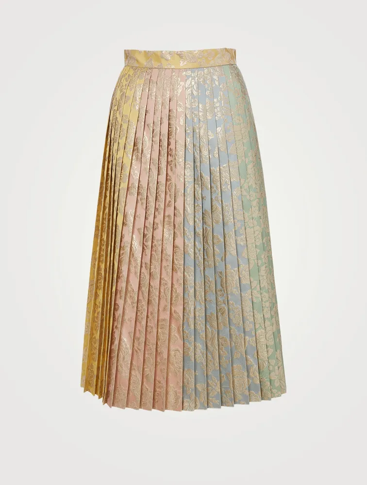 Pleated Jacquard Midi Skirt