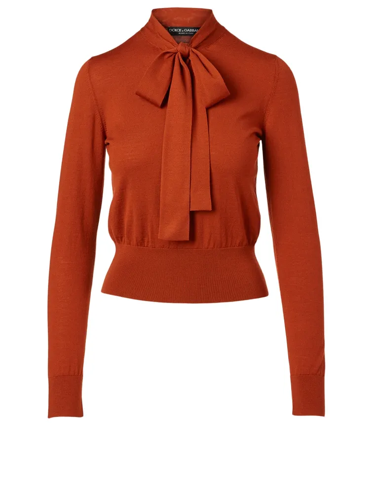Wool Neck-Tie Knit Top