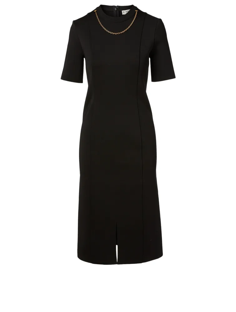 Short-Sleeve Midi Dress With Chain Detail