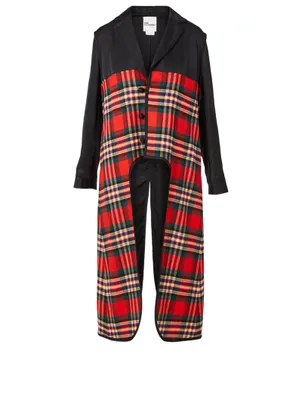 Wool-Blend Long Jacket Tartan Check Print