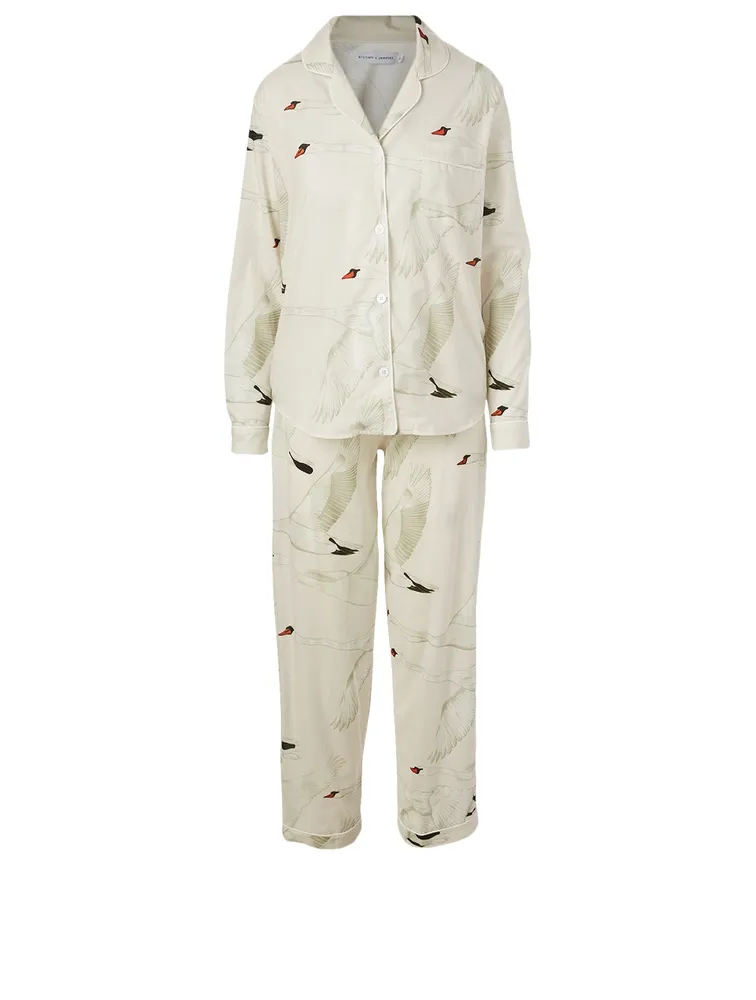 Long Cotton Pyjama Set Cygnus Swan Print