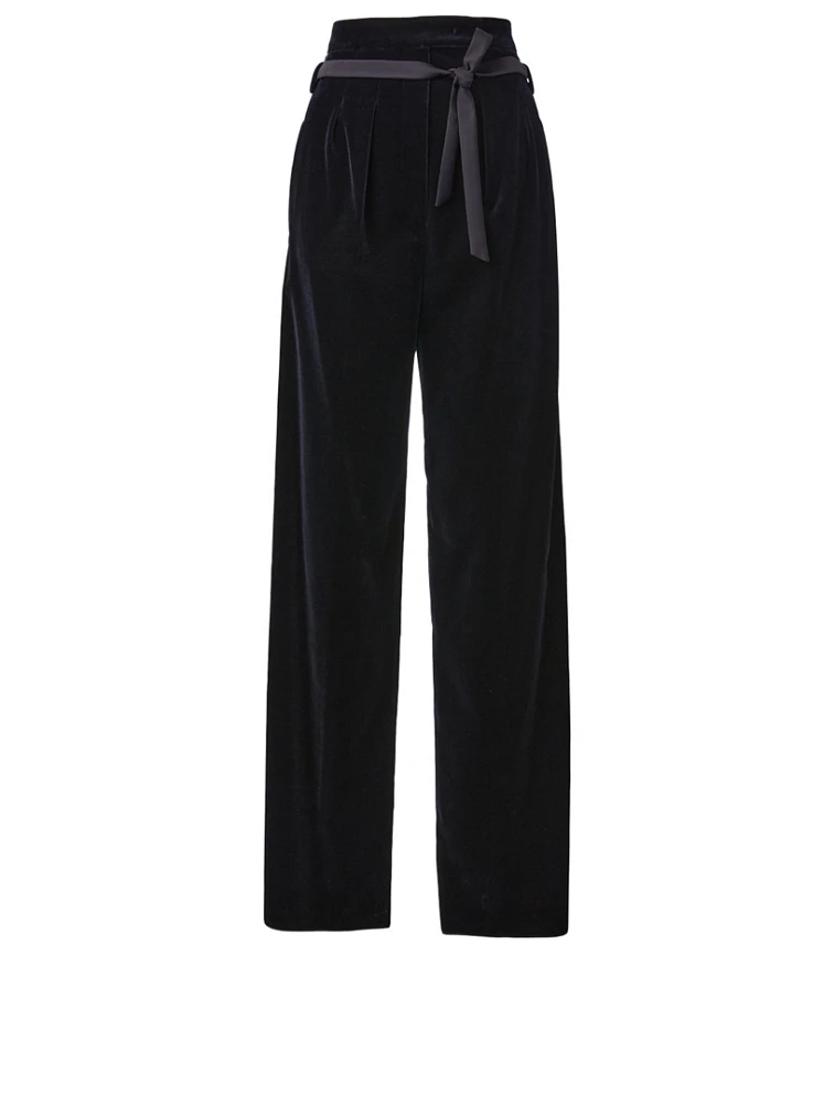 Velvet High-Waisted Pants With Belt
