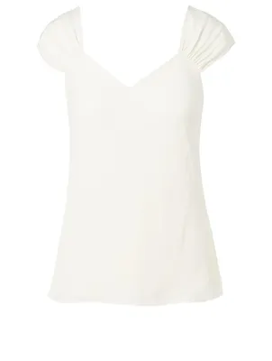 Silk Ruched-Sleeve Blouse