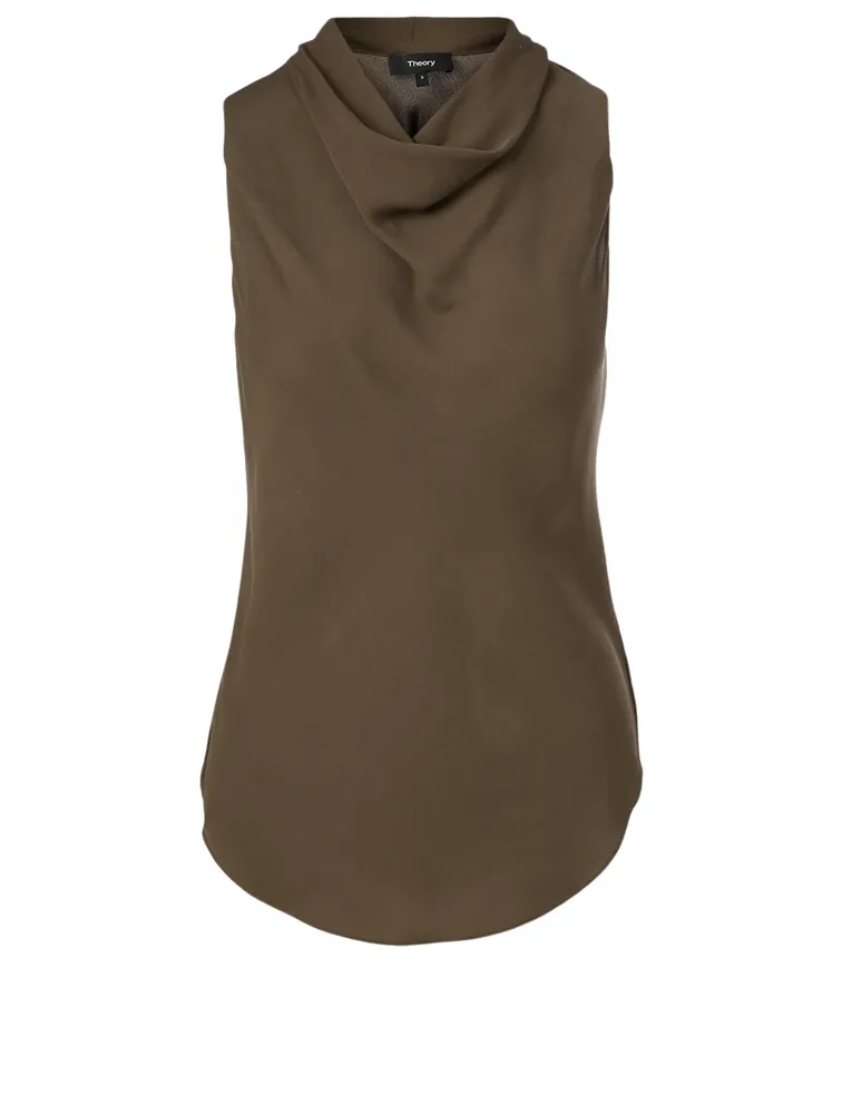 Silk Cowlneck Sleeveless Top
