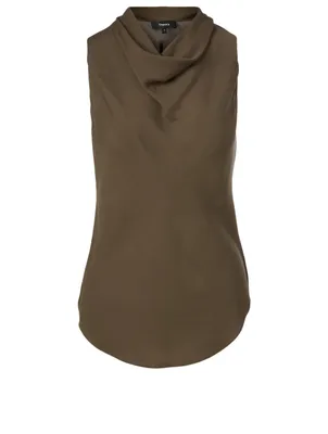 Silk Cowlneck Sleeveless Top