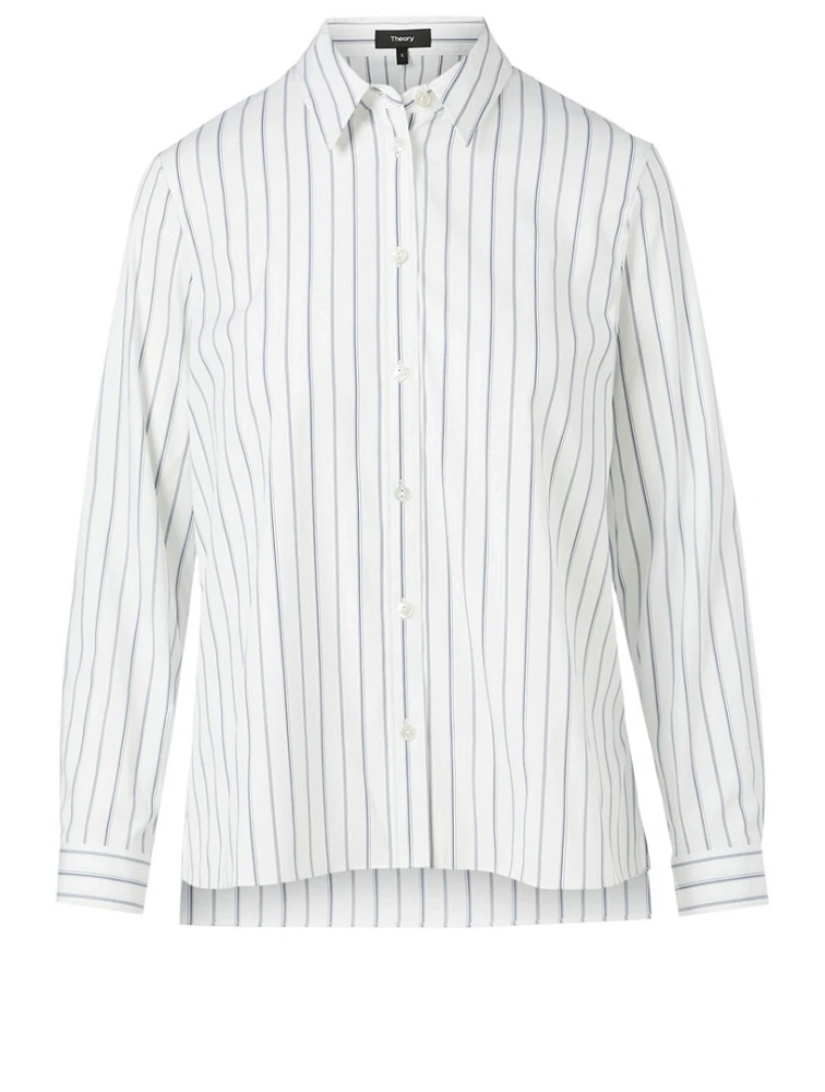 Cotton-Blend Trapeze Shirt Striped Print