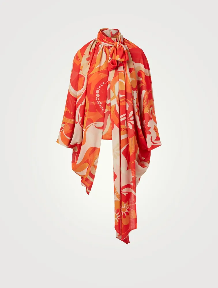 Caltz Printed Blouse With Neck Tie