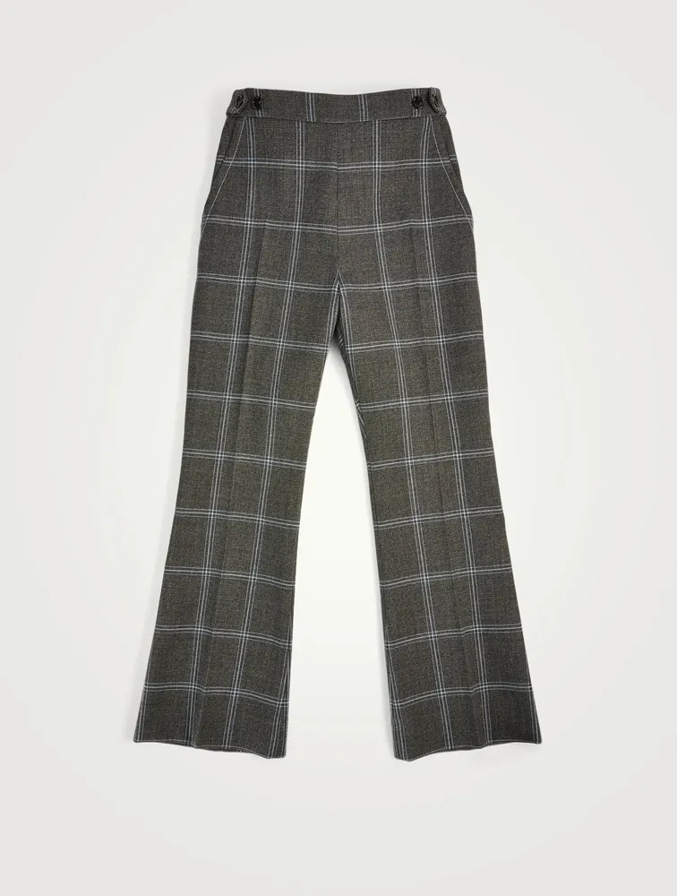 Wool Cropped Flare Pants Check Print