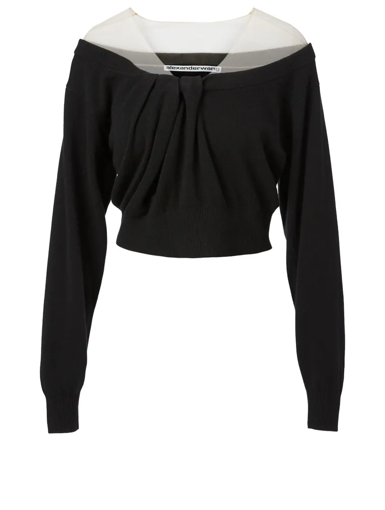 Illusion Tulle Cropped Sweater
