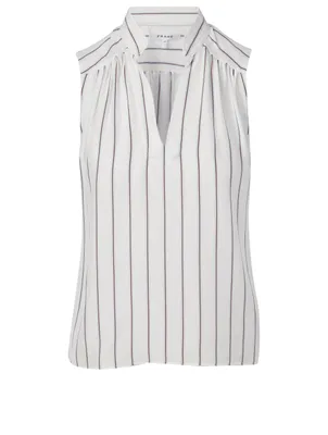 Cali Silk Sleeveless Top Striped Print
