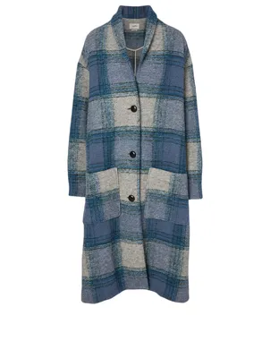 Elayo Wool-Blend Blanket Coat Plaid Print
