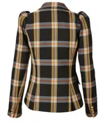 Pouf Sleeve Blazer Plaid Print