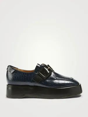 Croc-Embossed Leather Platform Loafers