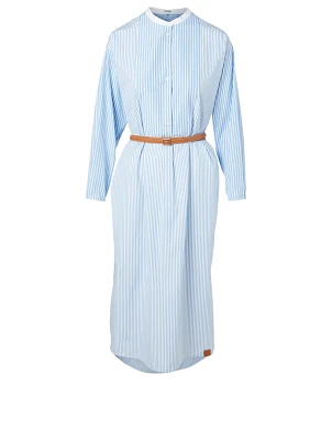 Cotton Midi Shirt Dress Striped Print