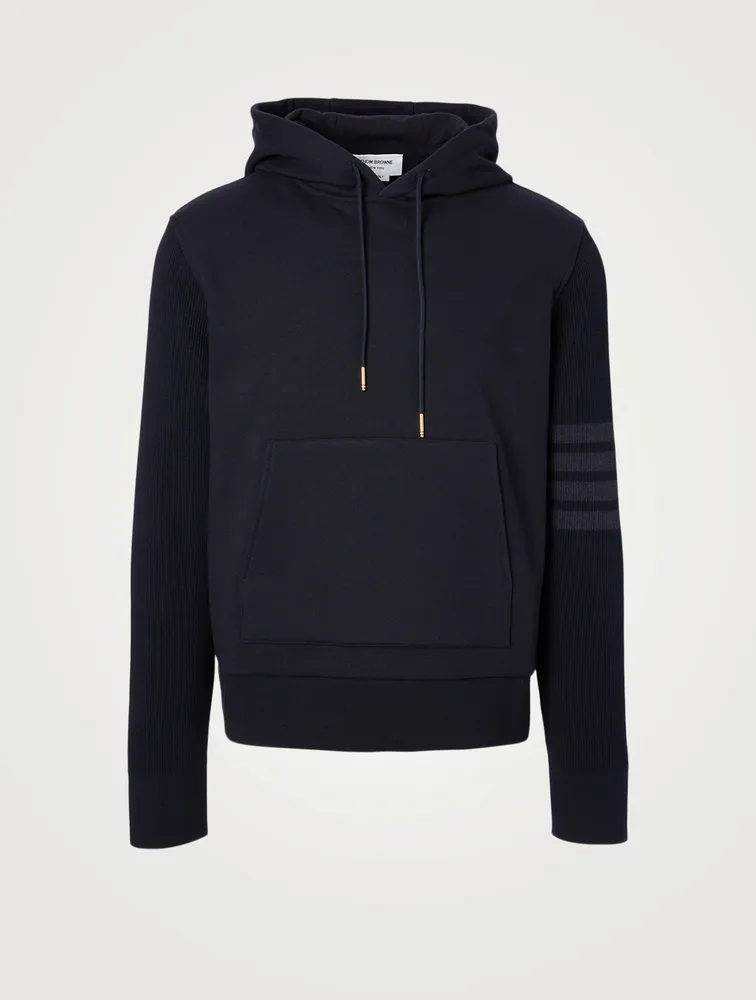 Four-Bar Hoodie With Ribbed Sleeves