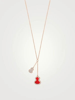Petite Wulu 18K Rose Gold Necklace With Diamonds And Red Agate