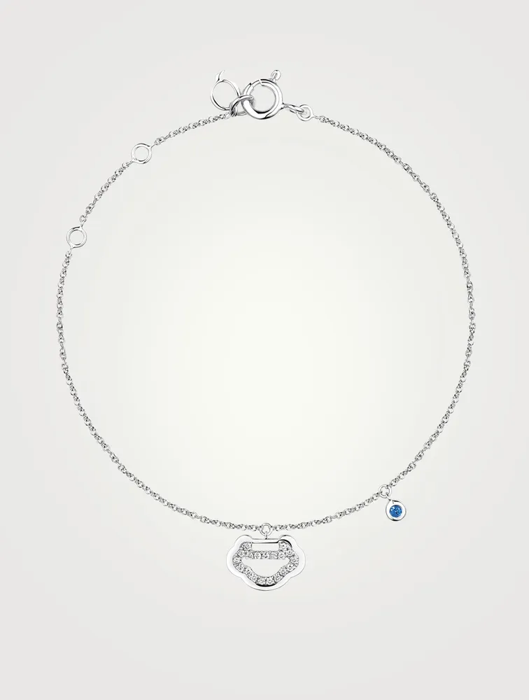 Petite Yu Yi 18K White Gold Bracelet With Diamonds And Blue Sapphire